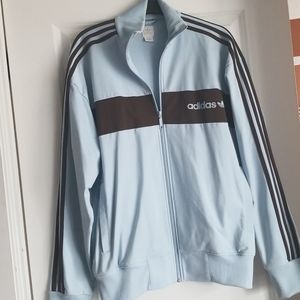Classic Adidas Track Jacket, Large, Light Blue/Brown
